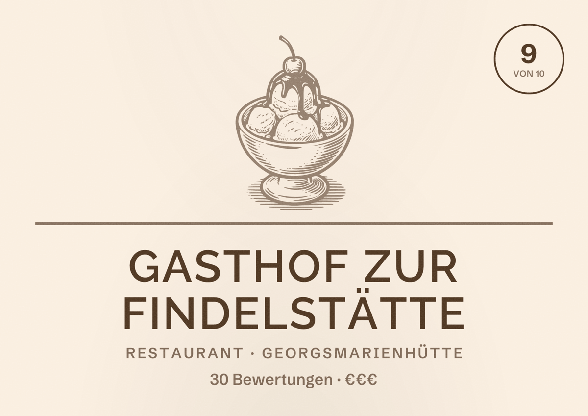 Illustriertes Poster von Gasthof Zur Findelstätte, Restaurant in Georgsmarienhütte: Bewertung 9 von 10 aus 30 Bewertungen, Preisniveau €€€