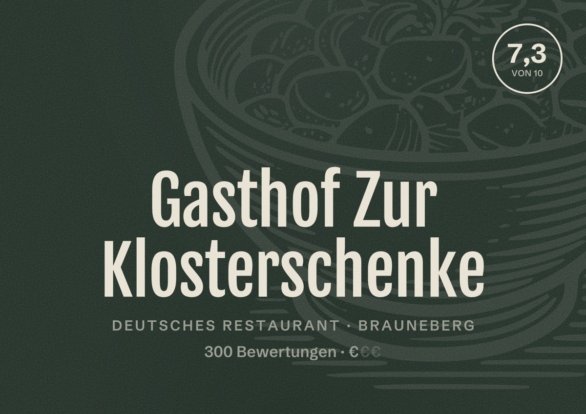 Illustriertes Poster von Gasthof Zur Klosterschenke, Deutsches Restaurant in Brauneberg: Bewertung 7,3 von 10 aus 300 Bewertungen, Preisniveau €