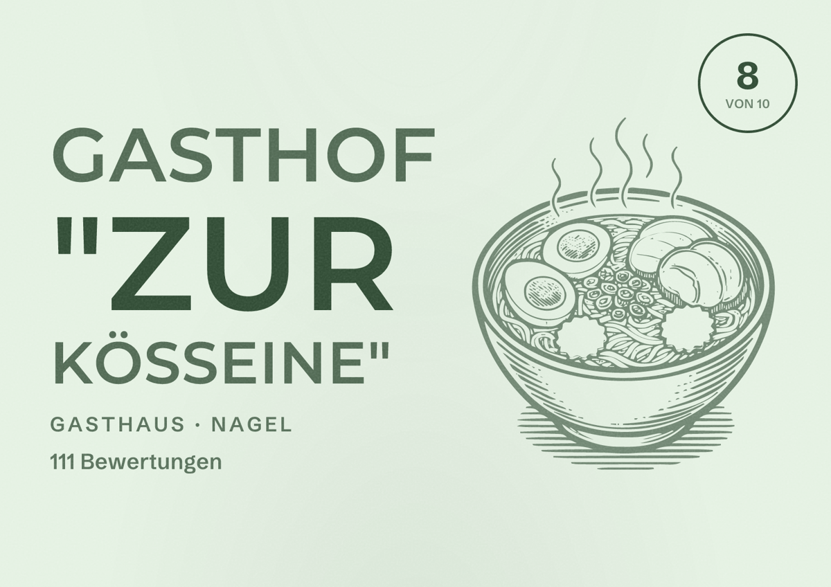 Illustriertes Poster von Gasthof "Zur Kösseine", Gasthaus in Nagel: Bewertung 8 von 10 aus 111 Bewertungen