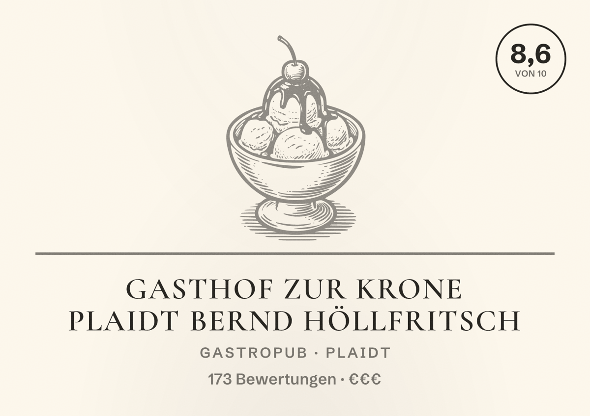 Illustriertes Poster von Gasthof Zur Krone Plaidt Bernd Höllfritsch, Gastropub in Plaidt: Bewertung 8,6 von 10 aus 173 Bewertungen, Preisniveau €€€