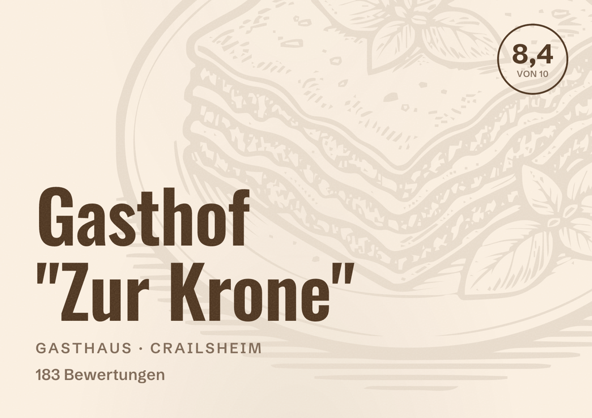 Illustriertes Poster von Gasthof "Zur Krone", Gasthaus in Crailsheim: Bewertung 8,4 von 10 aus 183 Bewertungen