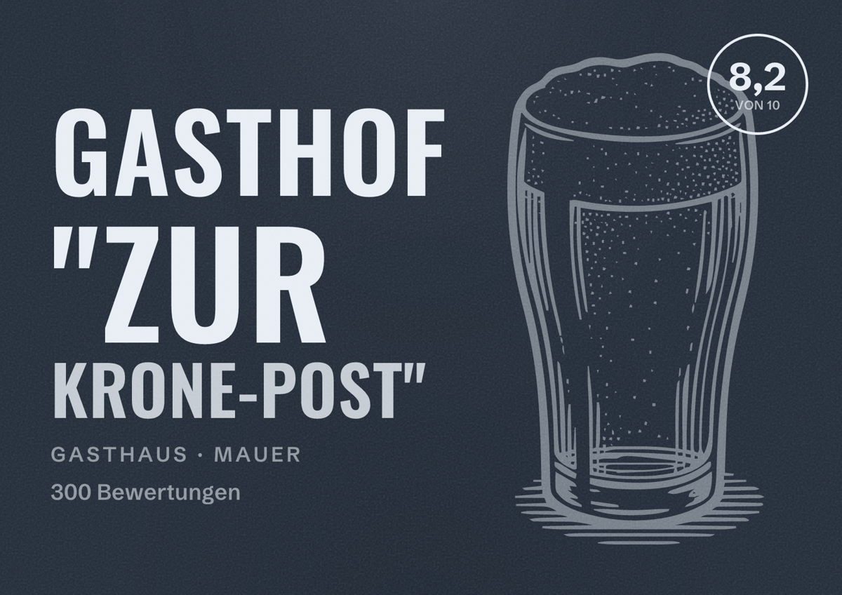 Illustriertes Poster von Gasthof "Zur Krone-Post", Gasthaus in Mauer: Bewertung 8,2 von 10 aus 300 Bewertungen