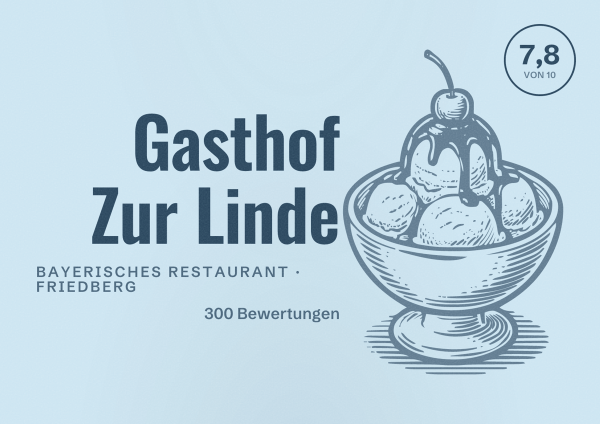 Illustriertes Poster von Gasthof Zur Linde, Bayerisches Restaurant in Friedberg: Bewertung 7,8 von 10 aus 300 Bewertungen