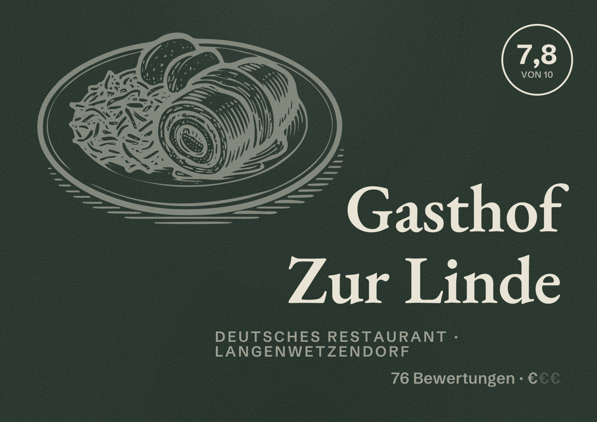 Illustriertes Poster von Gasthof Zur Linde, Deutsches Restaurant in Langenwetzendorf: Bewertung 7,8 von 10 aus 76 Bewertungen, Preisniveau €