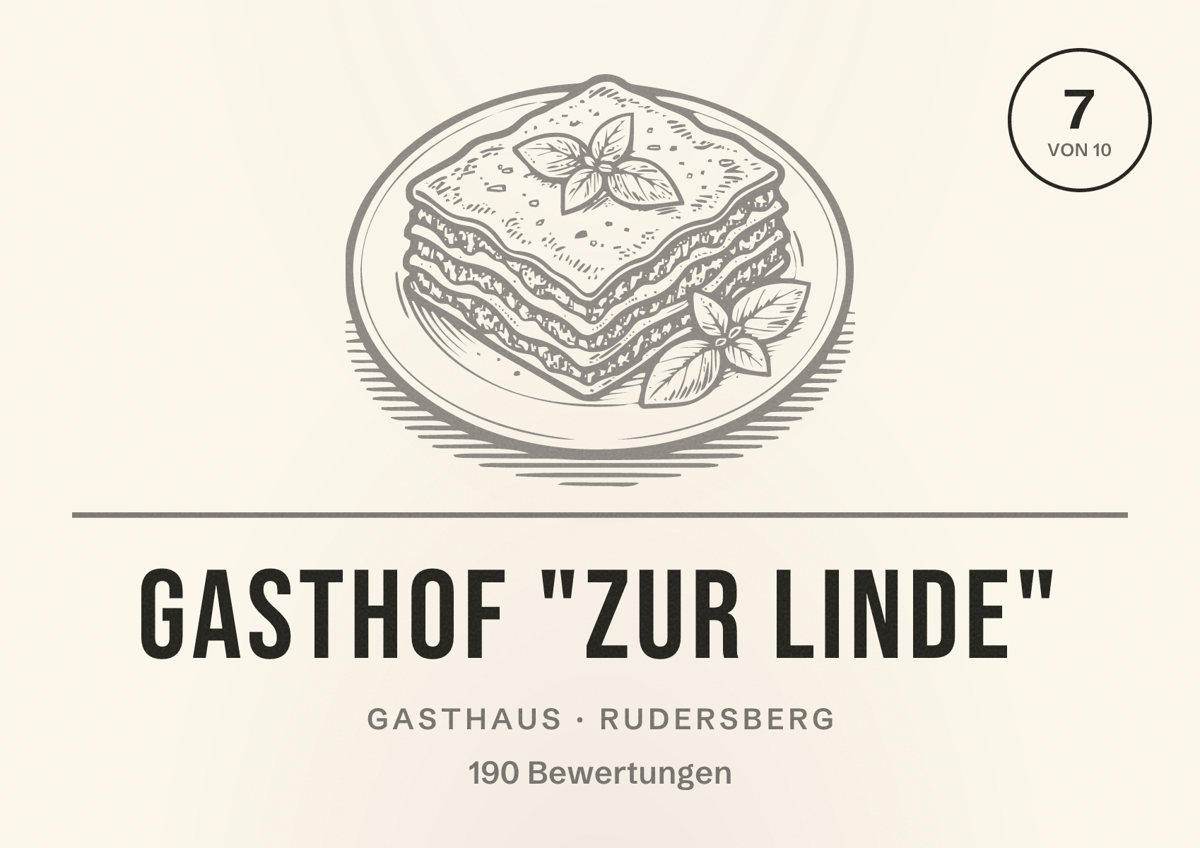 Illustriertes Poster von Gasthof "Zur Linde", Gasthaus in Rudersberg: Bewertung 7 von 10 aus 190 Bewertungen