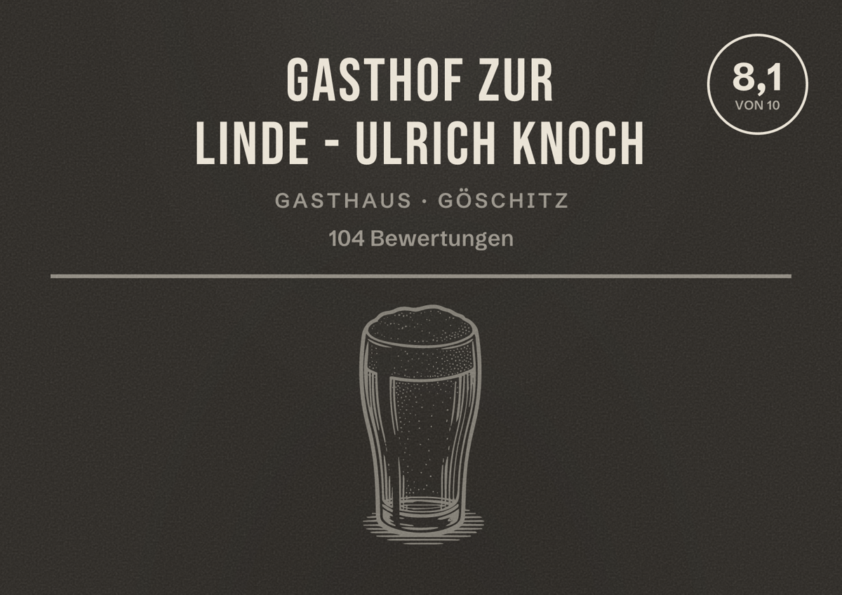 Illustriertes Poster von Gasthof zur Linde - Ulrich Knoch, Gasthaus in Göschitz: Bewertung 8,1 von 10 aus 104 Bewertungen