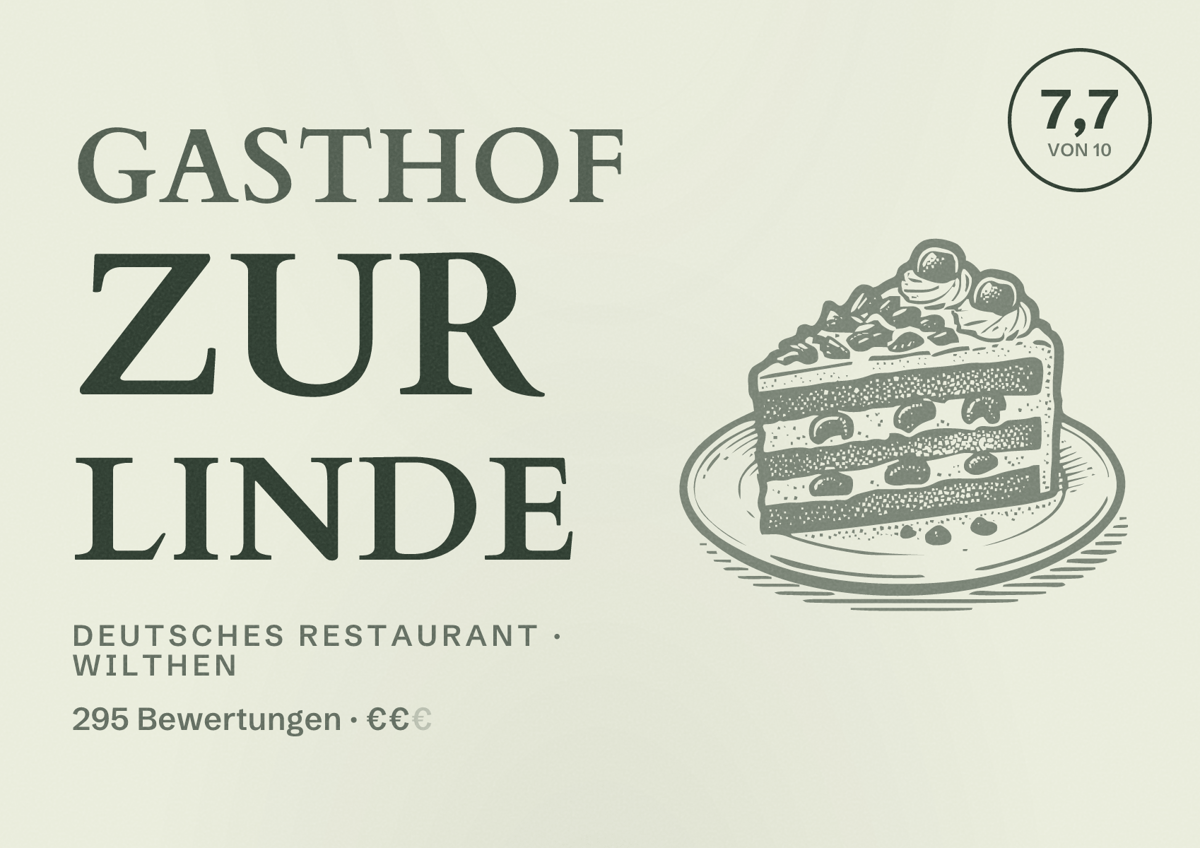 Illustriertes Poster von Gasthof Zur Linde, Deutsches Restaurant in Wilthen: Bewertung 7,7 von 10 aus 295 Bewertungen, Preisniveau €€