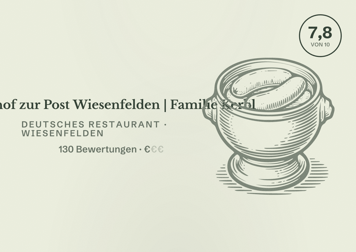 Illustriertes Poster von Gasthof zur Post Wiesenfelden | Familie Kerbl, Deutsches Restaurant in Wiesenfelden: Bewertung 7,8 von 10 aus 130 Bewertungen, Preisniveau €