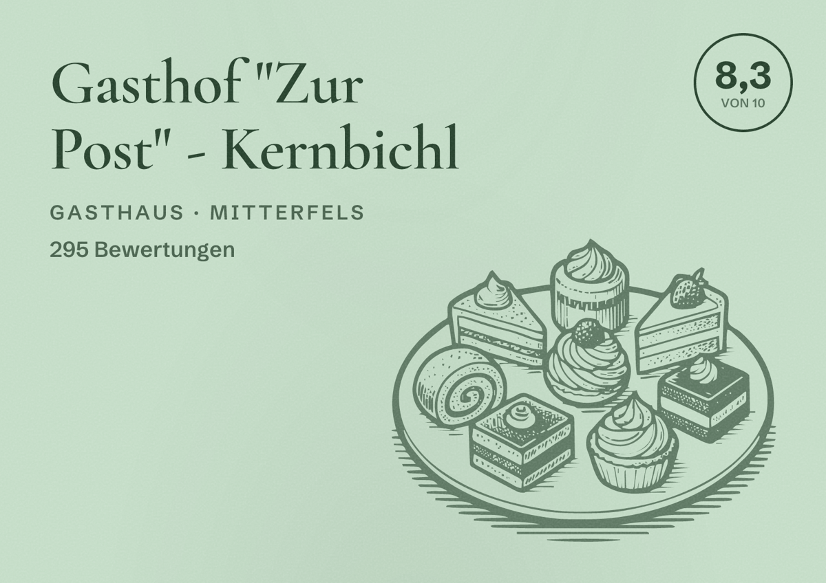 Illustriertes Poster von Gasthof "Zur Post" - Kernbichl, Gasthaus in Mitterfels: Bewertung 8,3 von 10 aus 295 Bewertungen