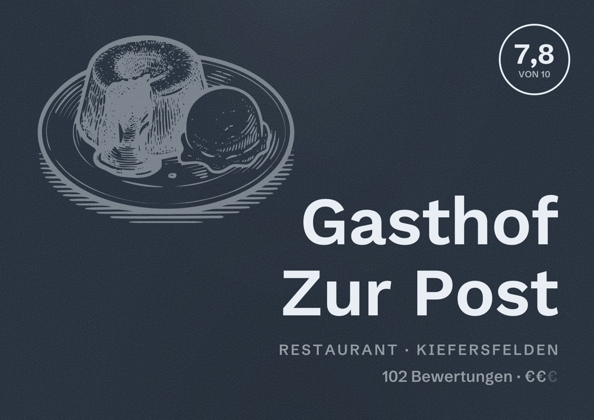 Illustriertes Poster von Gasthof Zur Post, Restaurant in Kiefersfelden: Bewertung 7,8 von 10 aus 102 Bewertungen, Preisniveau €€