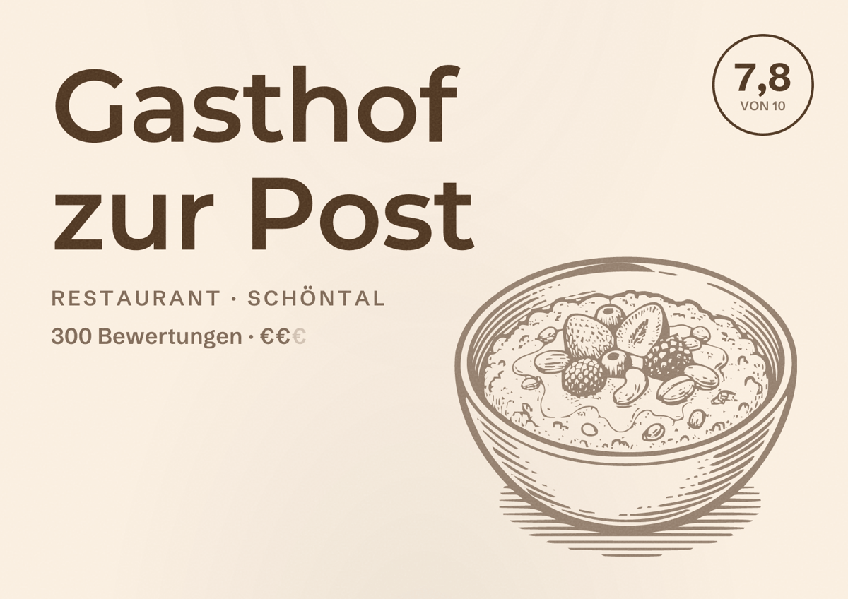 Illustriertes Poster von Gasthof zur Post, Restaurant in Schöntal: Bewertung 7,8 von 10 aus 300 Bewertungen, Preisniveau €€
