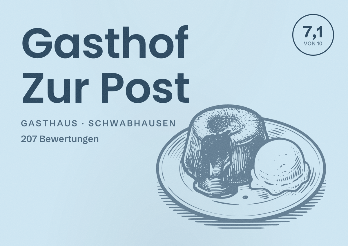 Illustriertes Poster von Gasthof Zur Post, Gasthaus in Schwabhausen: Bewertung 7,1 von 10 aus 207 Bewertungen