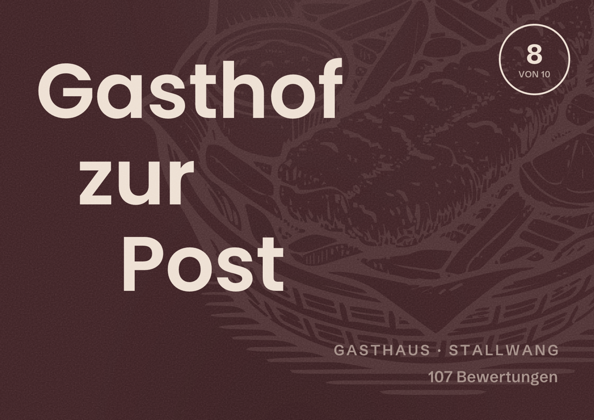 Illustriertes Poster von Gasthof zur Post, Gasthaus in Stallwang: Bewertung 8 von 10 aus 107 Bewertungen