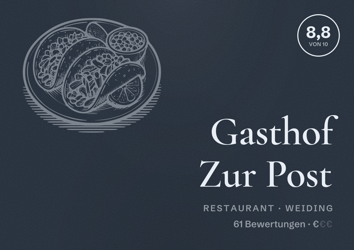 Illustriertes Poster von Gasthof Zur Post, Restaurant in Weiding: Bewertung 8,8 von 10 aus 61 Bewertungen, Preisniveau €