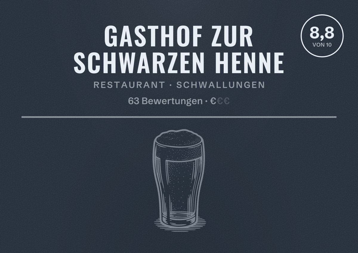 Illustriertes Poster von Gasthof Zur Schwarzen Henne, Restaurant in Schwallungen: Bewertung 8,8 von 10 aus 63 Bewertungen, Preisniveau €