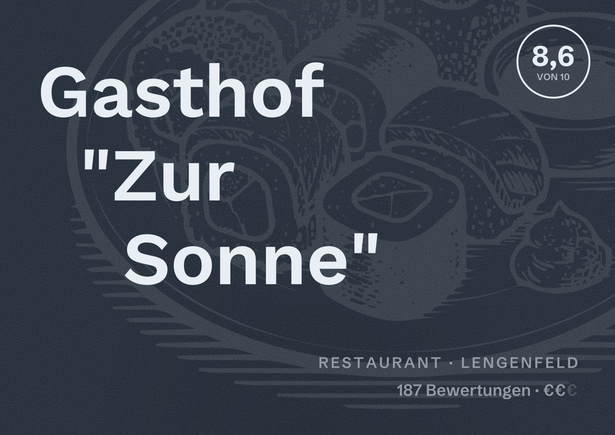 Illustriertes Poster von Gasthof "Zur Sonne", Restaurant in Lengenfeld: Bewertung 8,6 von 10 aus 187 Bewertungen, Preisniveau €€