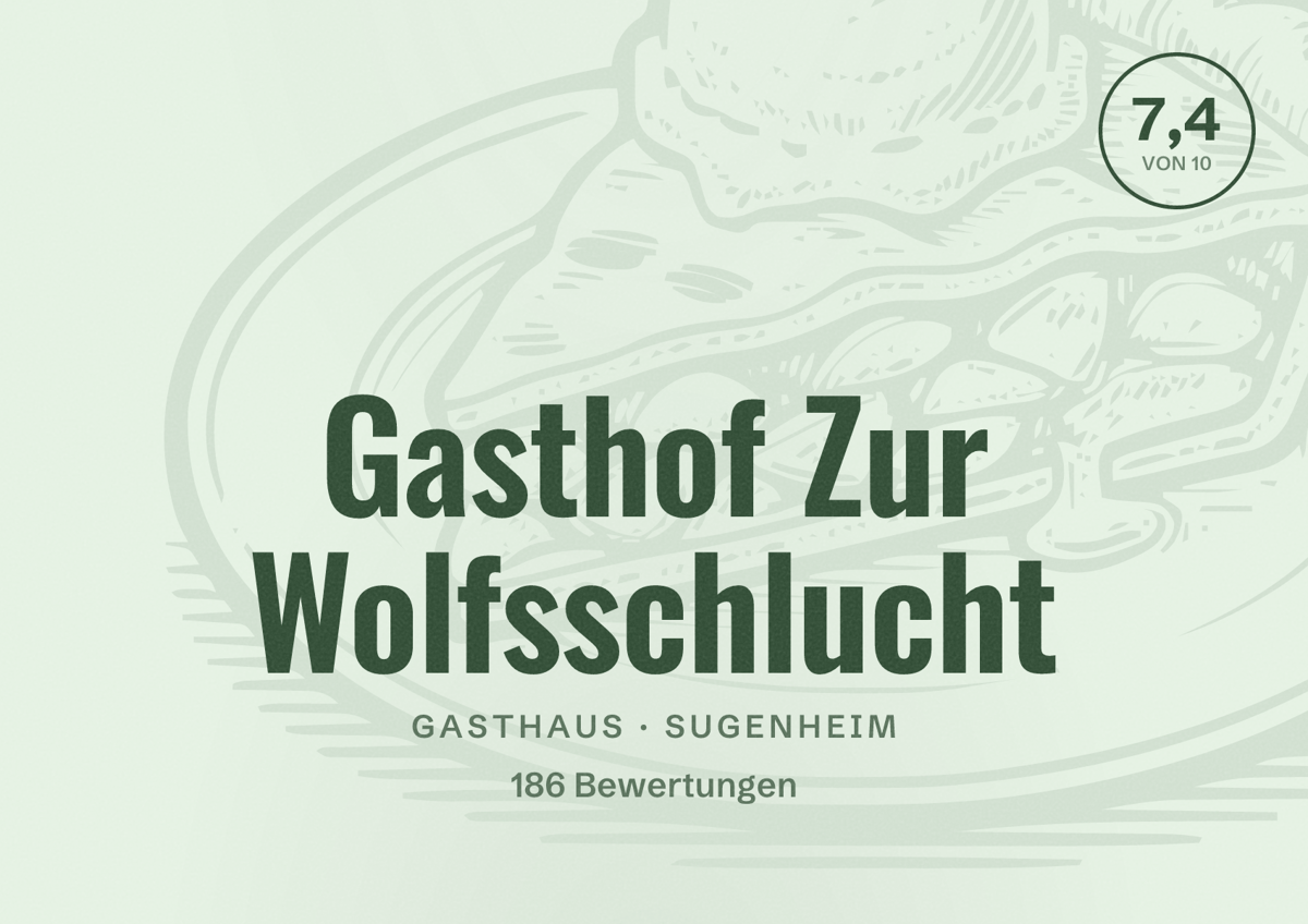 Illustriertes Poster von Gasthof Zur Wolfsschlucht, Gasthaus in Sugenheim: Bewertung 7,4 von 10 aus 186 Bewertungen