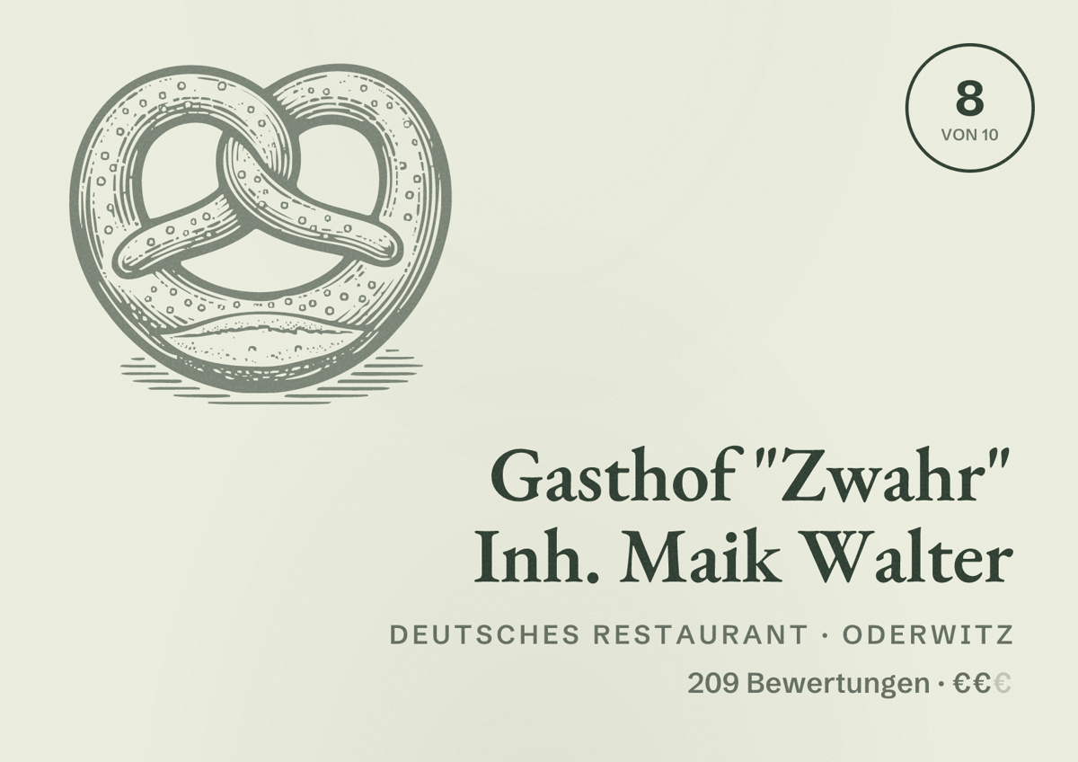 Illustriertes Poster von Gasthof "Zwahr" Inh. Maik Walter, Deutsches Restaurant in Oderwitz: Bewertung 8 von 10 aus 209 Bewertungen, Preisniveau €€