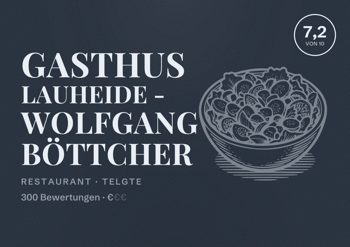 Illustriertes Poster von Gasthus Lauheide - Wolfgang Böttcher, Restaurant in Telgte: Bewertung 7,2 von 10 aus 300 Bewertungen, Preisniveau €