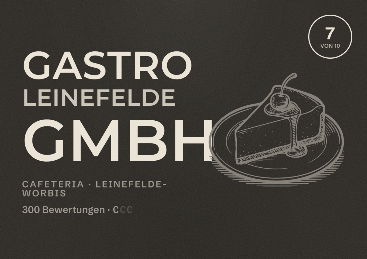 Illustriertes Poster von Gastro Leinefelde GmbH, Cafeteria in Leinefelde-Worbis: Bewertung 7 von 10 aus 300 Bewertungen, Preisniveau €