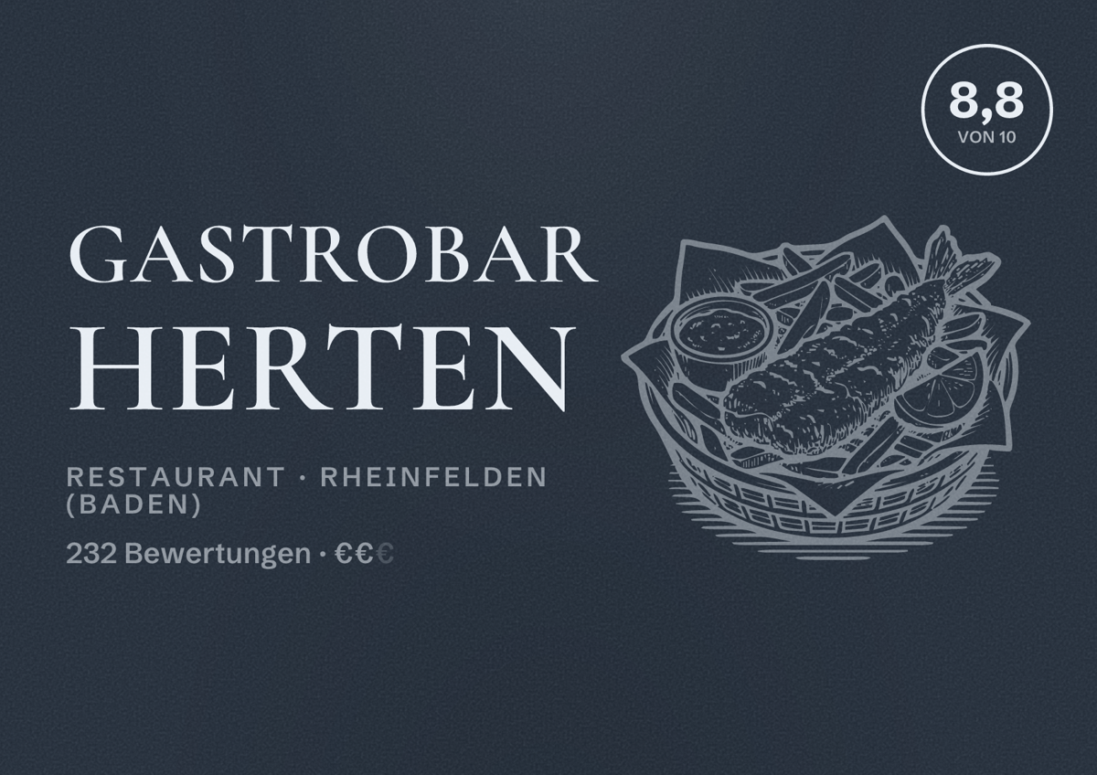 Illustriertes Poster von GastroBar Herten, Restaurant in Rheinfelden (Baden): Bewertung 8,8 von 10 aus 232 Bewertungen, Preisniveau €€