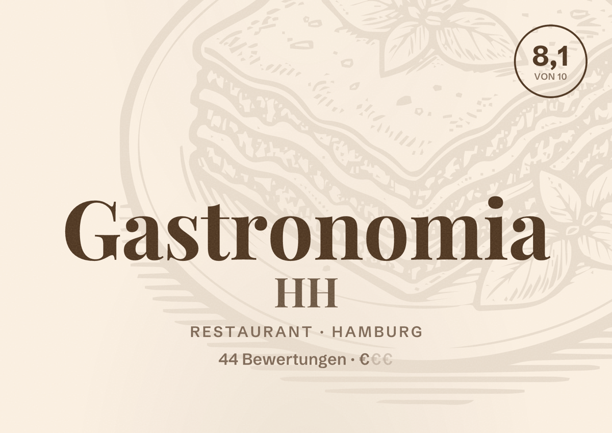 Illustriertes Poster von Gastronomia HH, Restaurant in Hamburg: Bewertung 8,1 von 10 aus 44 Bewertungen, Preisniveau €