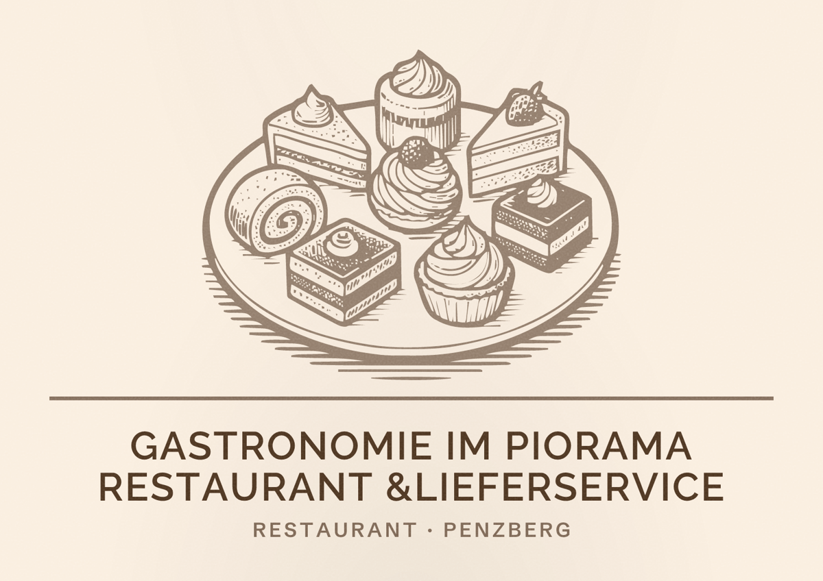 Illustriertes Poster von Gastronomie im Piorama Restaurant &Lieferservice, Restaurant in Penzberg