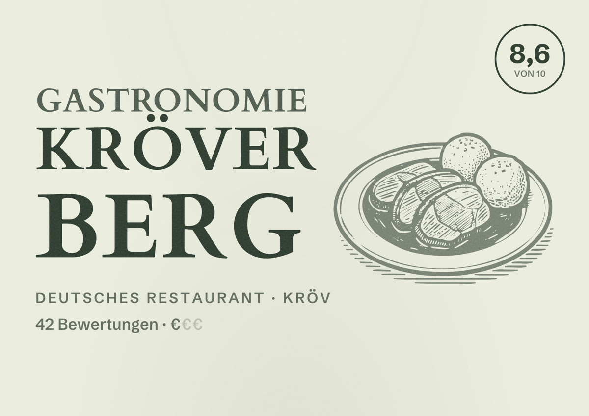 Illustriertes Poster von Gastronomie Kröver Berg, Deutsches Restaurant in Kröv: Bewertung 8,6 von 10 aus 42 Bewertungen, Preisniveau €