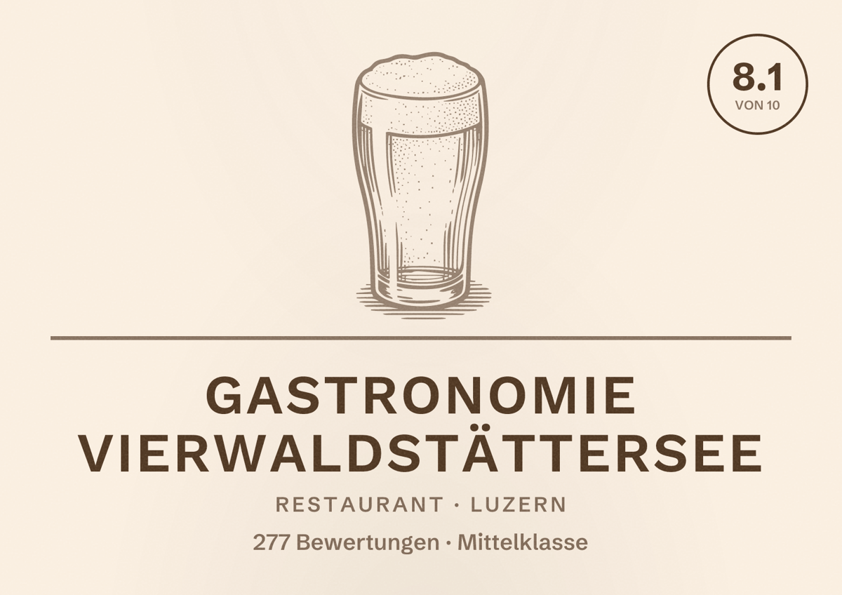 Illustriertes Poster von Gastronomie Vierwaldstättersee, Restaurant in Luzern: Bewertung 8.1 von 10 aus 277 Bewertungen, Preisniveau Mittelklasse