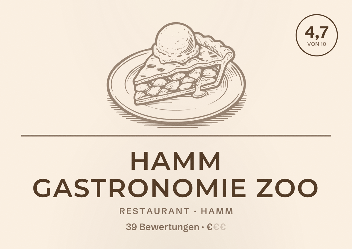 Illustriertes Poster von Hamm Gastronomie Zoo, Restaurant in Hamm: Bewertung 4,7 von 10 aus 39 Bewertungen, Preisniveau €