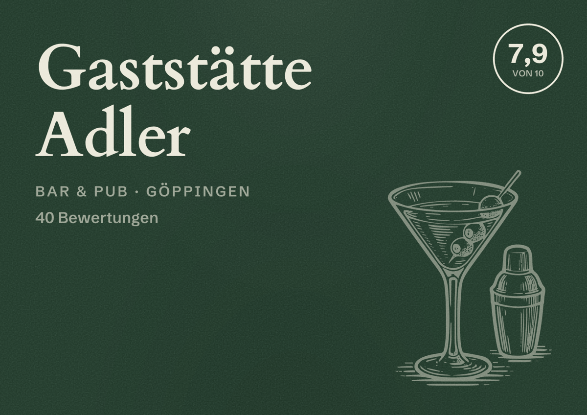 Illustriertes Poster von Gaststätte Adler, Bar & Pub in Göppingen: Bewertung 7,9 von 10 aus 40 Bewertungen