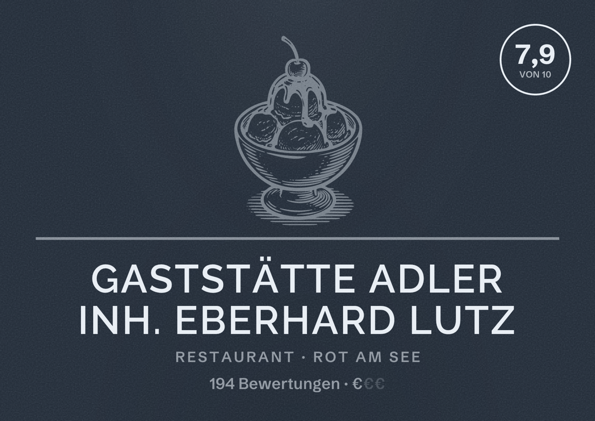 Illustriertes Poster von Gaststätte Adler Inh. Eberhard Lutz, Restaurant in Rot am See: Bewertung 7,9 von 10 aus 194 Bewertungen, Preisniveau €