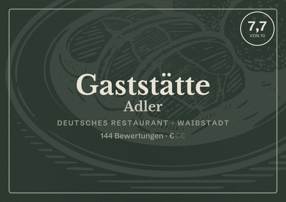 Illustriertes Poster von Gaststätte Adler, Deutsches Restaurant in Waibstadt: Bewertung 7,7 von 10 aus 144 Bewertungen, Preisniveau €