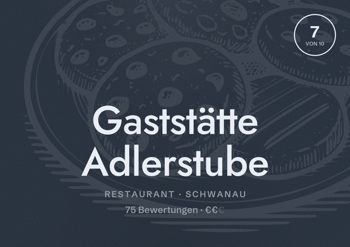 Illustriertes Poster von Gaststätte Adlerstube, Restaurant in Schwanau: Bewertung 7 von 10 aus 75 Bewertungen, Preisniveau €€