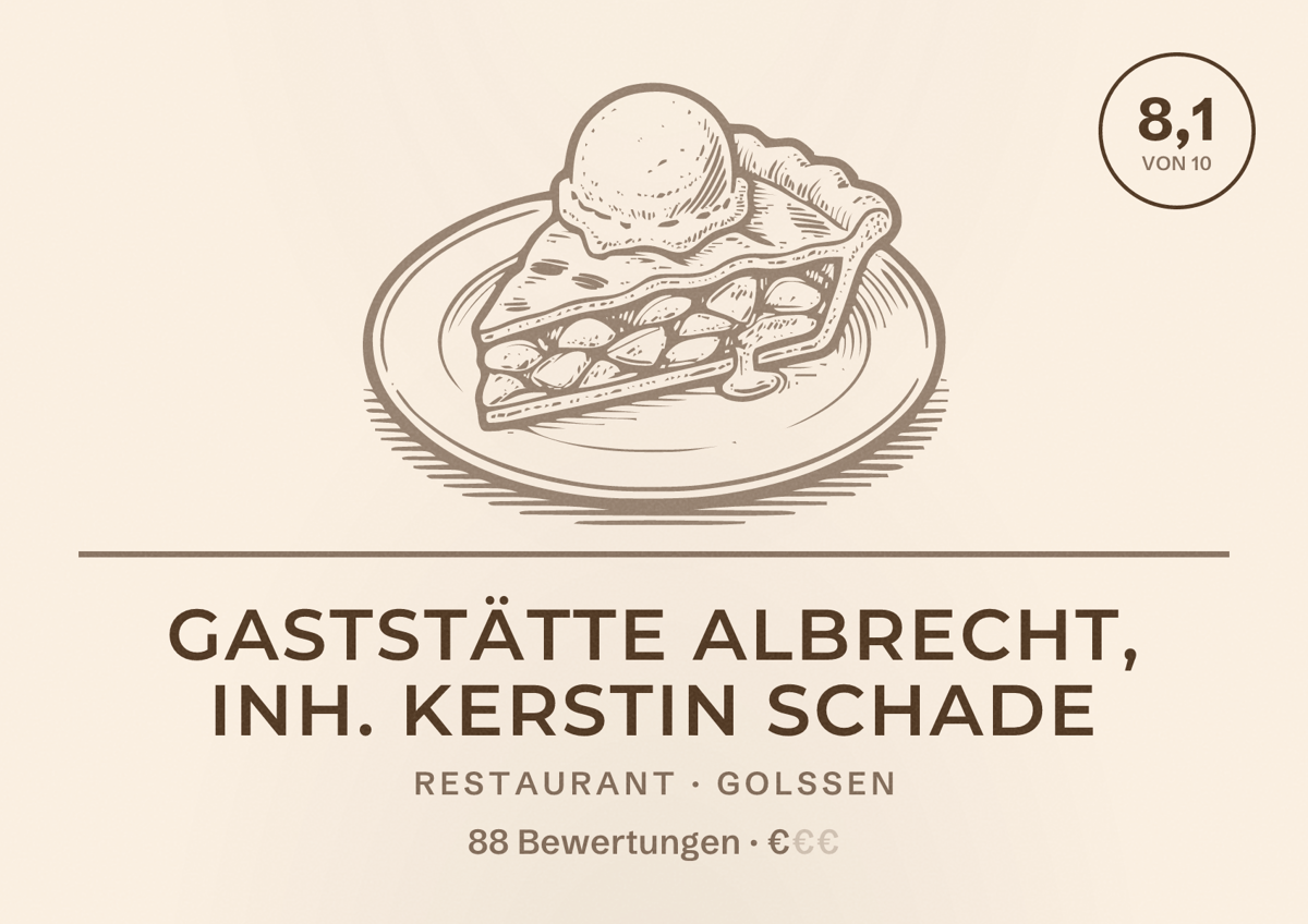 Illustriertes Poster von Gaststätte Albrecht, Inh. Kerstin Schade, Restaurant in Golßen: Bewertung 8,1 von 10 aus 88 Bewertungen, Preisniveau €