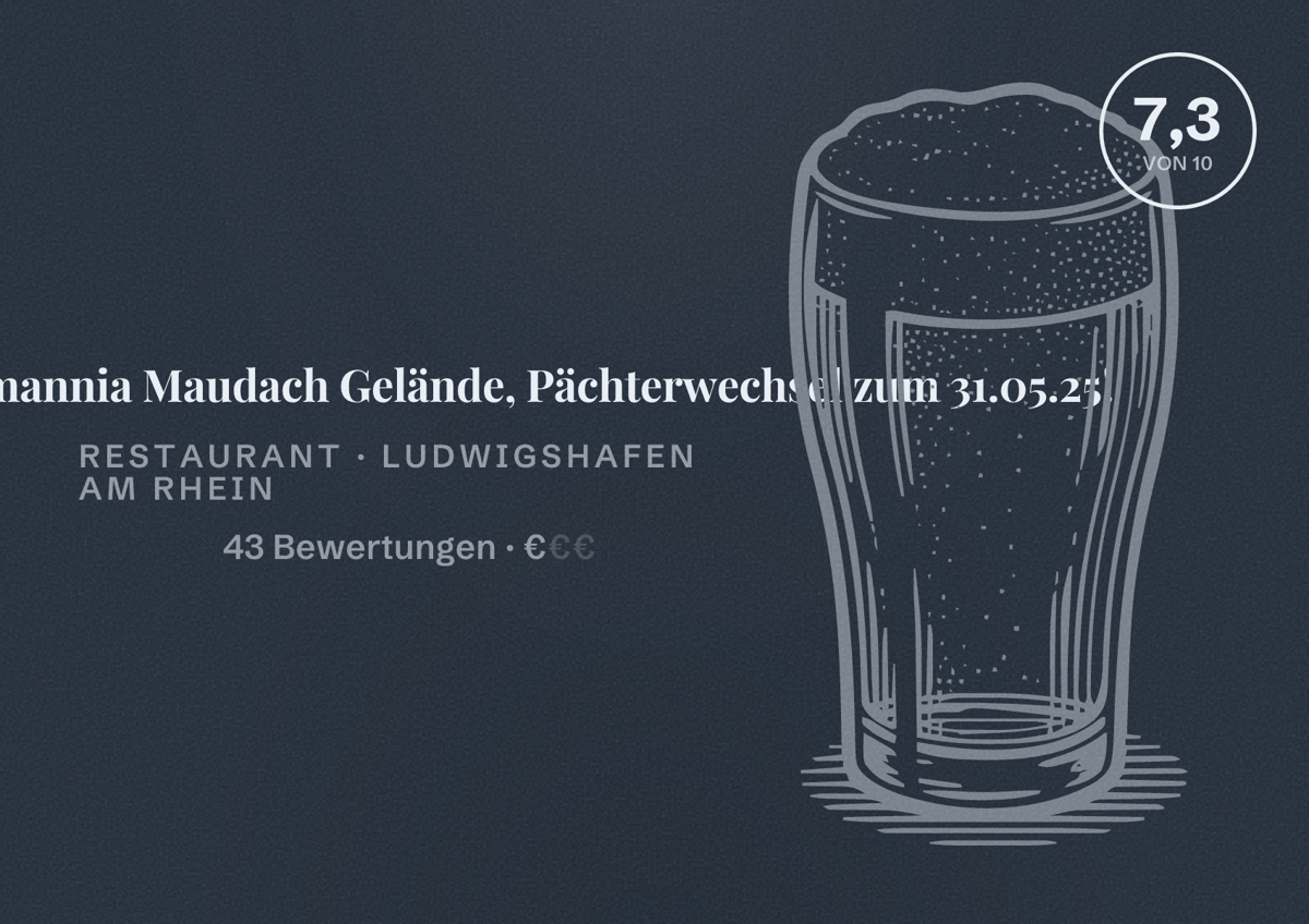 Illustriertes Poster von Gaststätte Alemannia Maudach Gelände, Pächterwechsel zum 31.05.25!, Restaurant in Ludwigshafen am Rhein: Bewertung 7,3 von 10 aus 43 Bewertungen, Preisniveau €