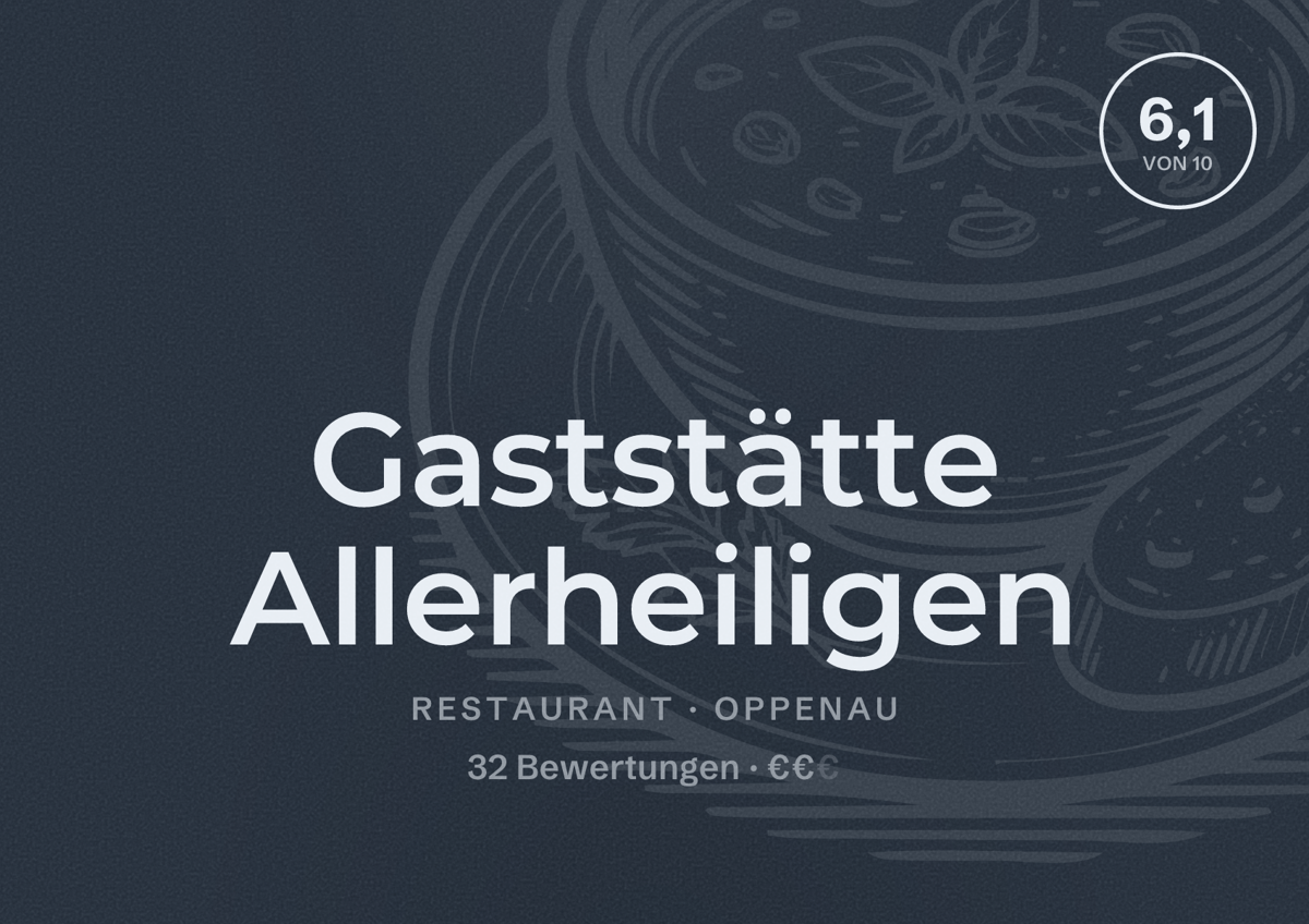 Illustriertes Poster von Gaststätte Allerheiligen, Restaurant in Oppenau: Bewertung 6,1 von 10 aus 32 Bewertungen, Preisniveau €€