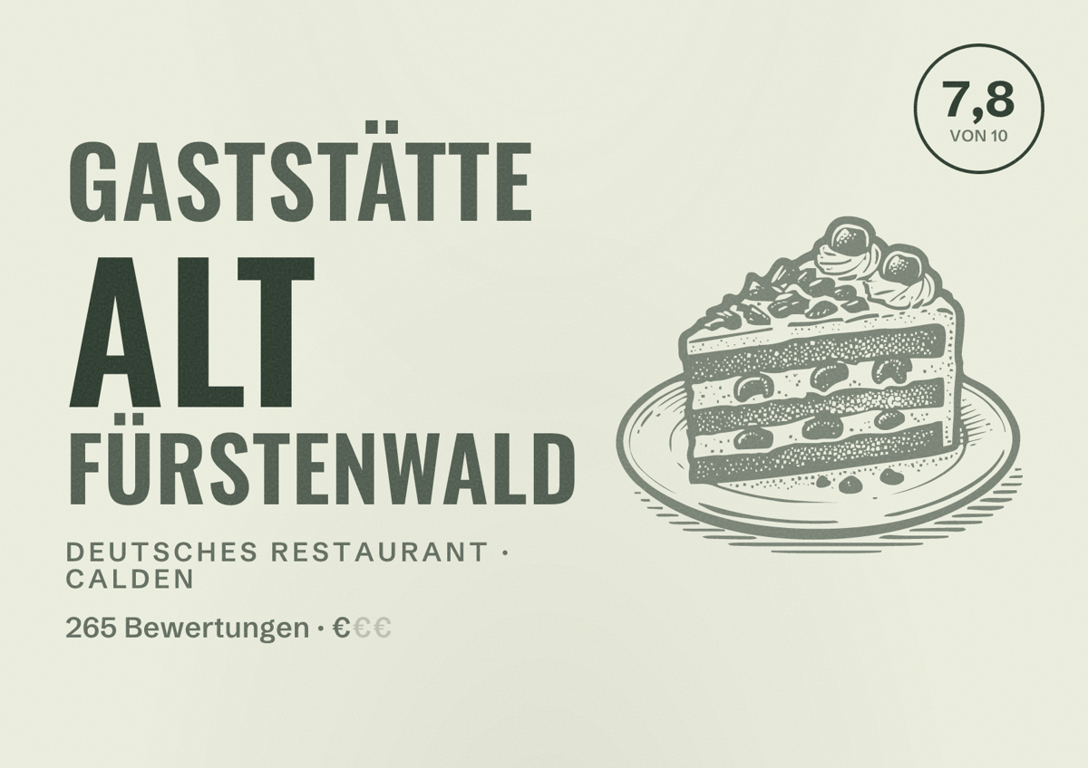 Illustriertes Poster von Gaststätte Alt Fürstenwald, Deutsches Restaurant in Calden: Bewertung 7,8 von 10 aus 265 Bewertungen, Preisniveau €