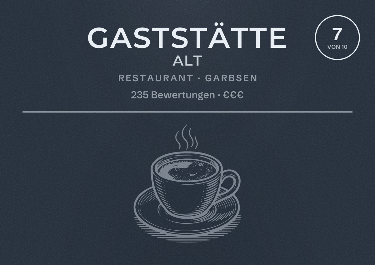 Illustriertes Poster von Gaststätte Alt, Restaurant in Garbsen: Bewertung 7 von 10 aus 235 Bewertungen, Preisniveau €€€