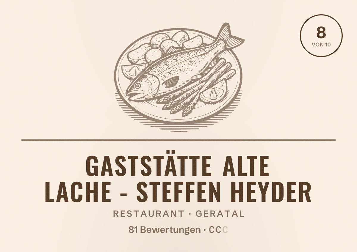 Illustriertes Poster von Gaststätte Alte Lache - Steffen Heyder, Restaurant in Geratal: Bewertung 8 von 10 aus 81 Bewertungen, Preisniveau €€