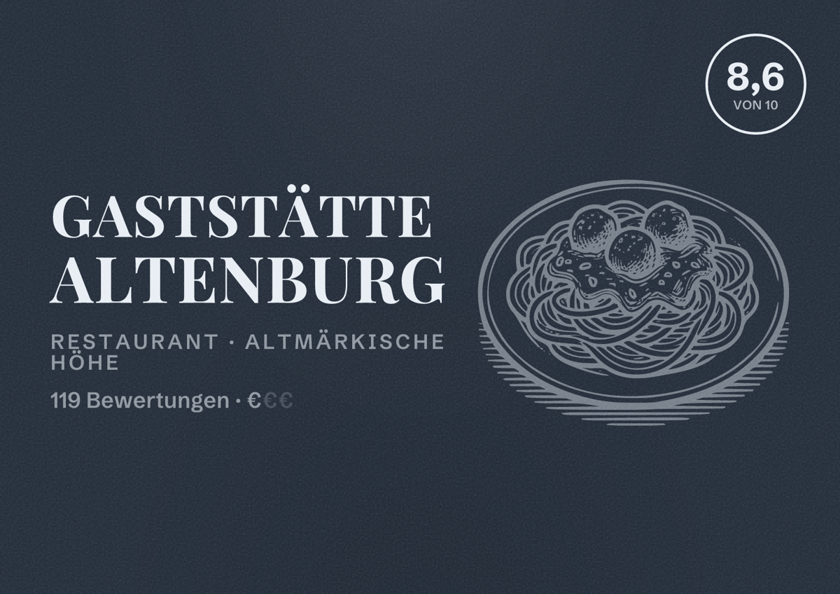 Illustriertes Poster von Gaststätte Altenburg, Restaurant in Altmärkische Höhe: Bewertung 8,6 von 10 aus 119 Bewertungen, Preisniveau €