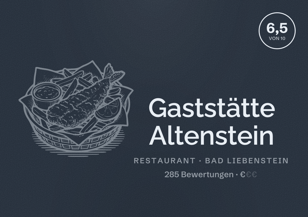 Illustriertes Poster von Gaststätte Altenstein, Restaurant in Bad Liebenstein: Bewertung 6,5 von 10 aus 285 Bewertungen, Preisniveau €