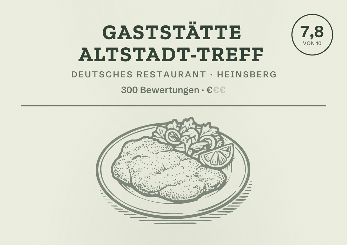 Illustriertes Poster von Gaststätte Altstadt-Treff, Deutsches Restaurant in Heinsberg: Bewertung 7,8 von 10 aus 300 Bewertungen, Preisniveau €