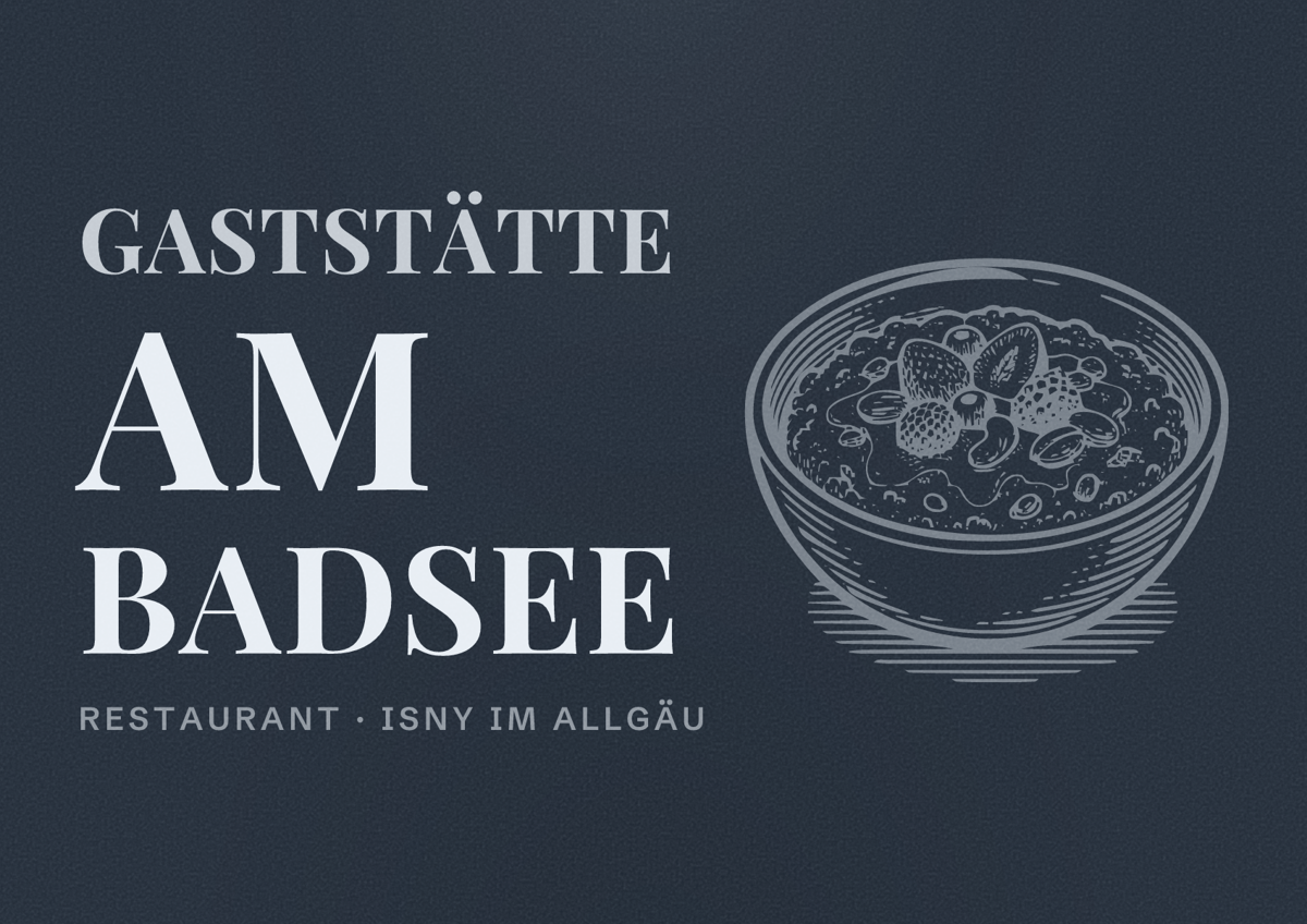 Illustriertes Poster von Gaststätte am Badsee, Restaurant in Isny im Allgäu