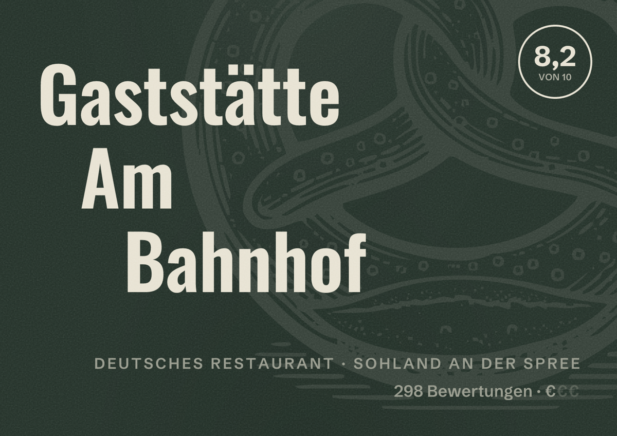 Illustriertes Poster von Gaststätte Am Bahnhof, Deutsches Restaurant in Sohland an der Spree: Bewertung 8,2 von 10 aus 298 Bewertungen, Preisniveau €
