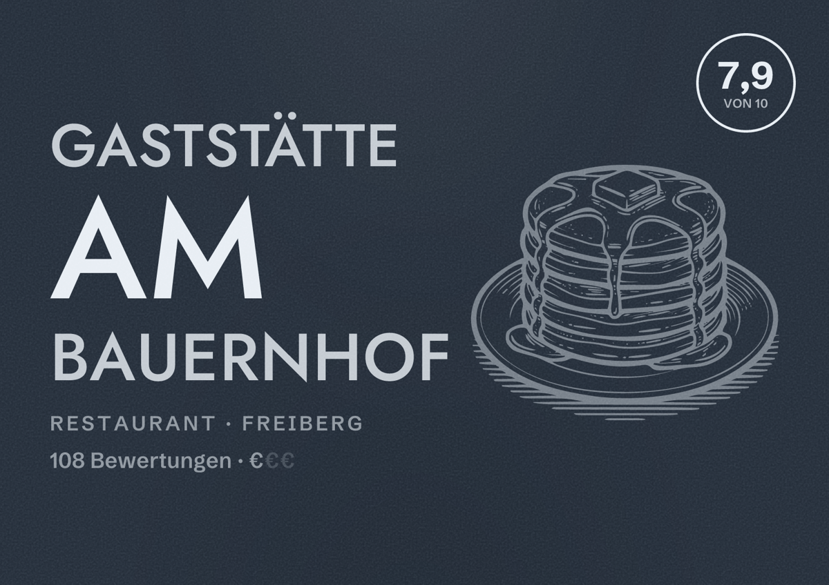 Illustriertes Poster von Gaststätte am Bauernhof, Restaurant in Freiberg: Bewertung 7,9 von 10 aus 108 Bewertungen, Preisniveau €