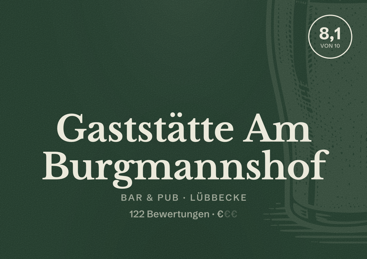 Illustriertes Poster von Gaststätte Am Burgmannshof, Bar & Pub in Lübbecke: Bewertung 8,1 von 10 aus 122 Bewertungen, Preisniveau €
