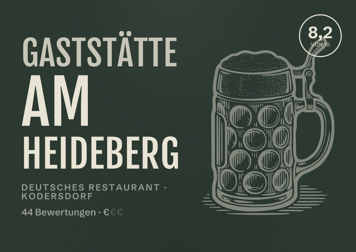 Illustriertes Poster von Gaststätte Am Heideberg, Deutsches Restaurant in Kodersdorf: Bewertung 8,2 von 10 aus 44 Bewertungen, Preisniveau €