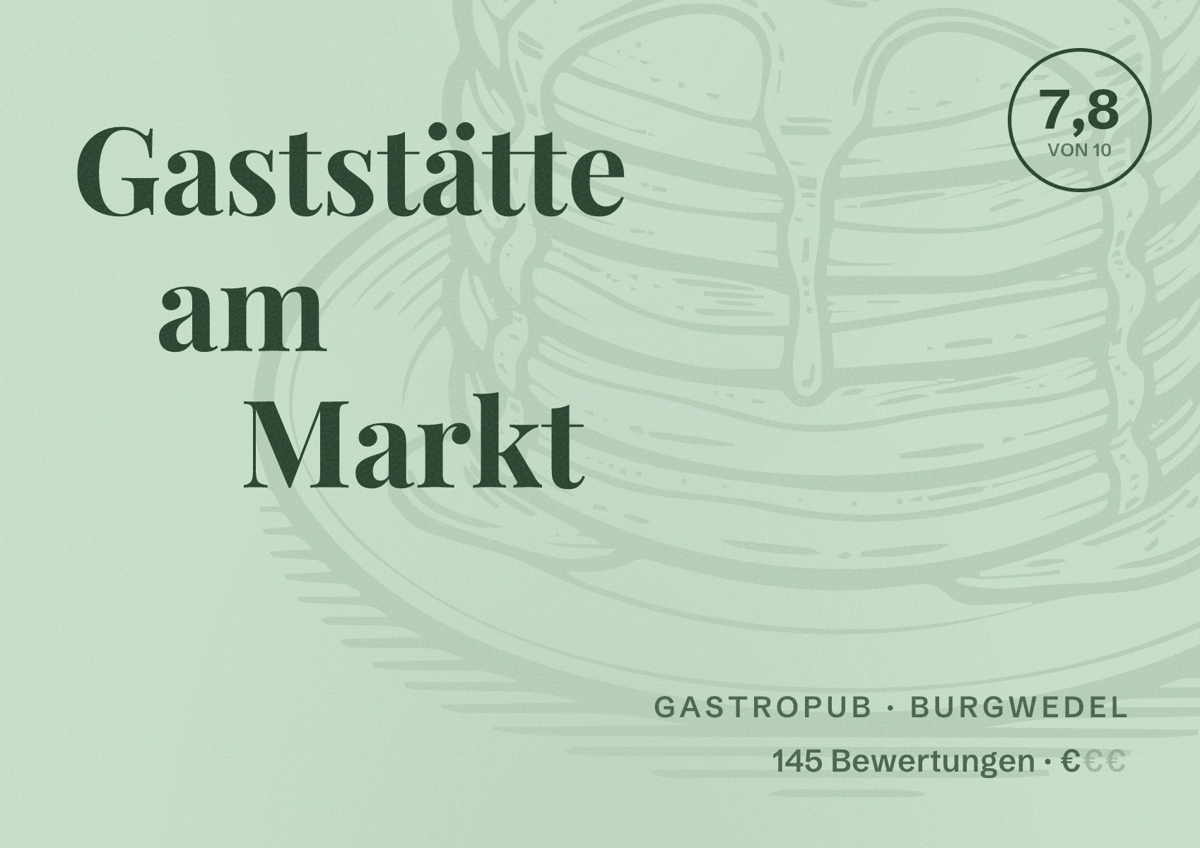 Illustriertes Poster von Gaststätte am Markt, Gastropub in Burgwedel: Bewertung 7,8 von 10 aus 145 Bewertungen, Preisniveau €