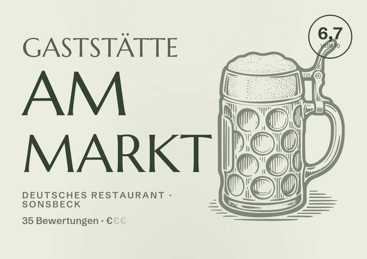 Illustriertes Poster von Gaststätte Am Markt, Deutsches Restaurant in Sonsbeck: Bewertung 6,7 von 10 aus 35 Bewertungen, Preisniveau €